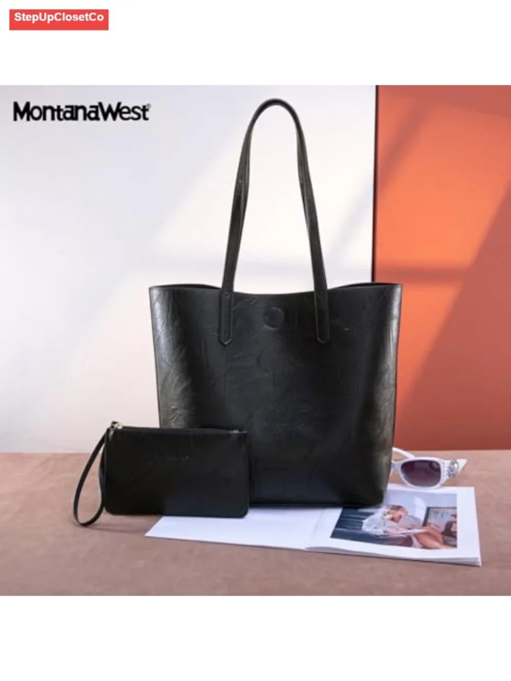 Faux Leather Hobo Tote Bag with Pouch Top Handle Shoulder Purse